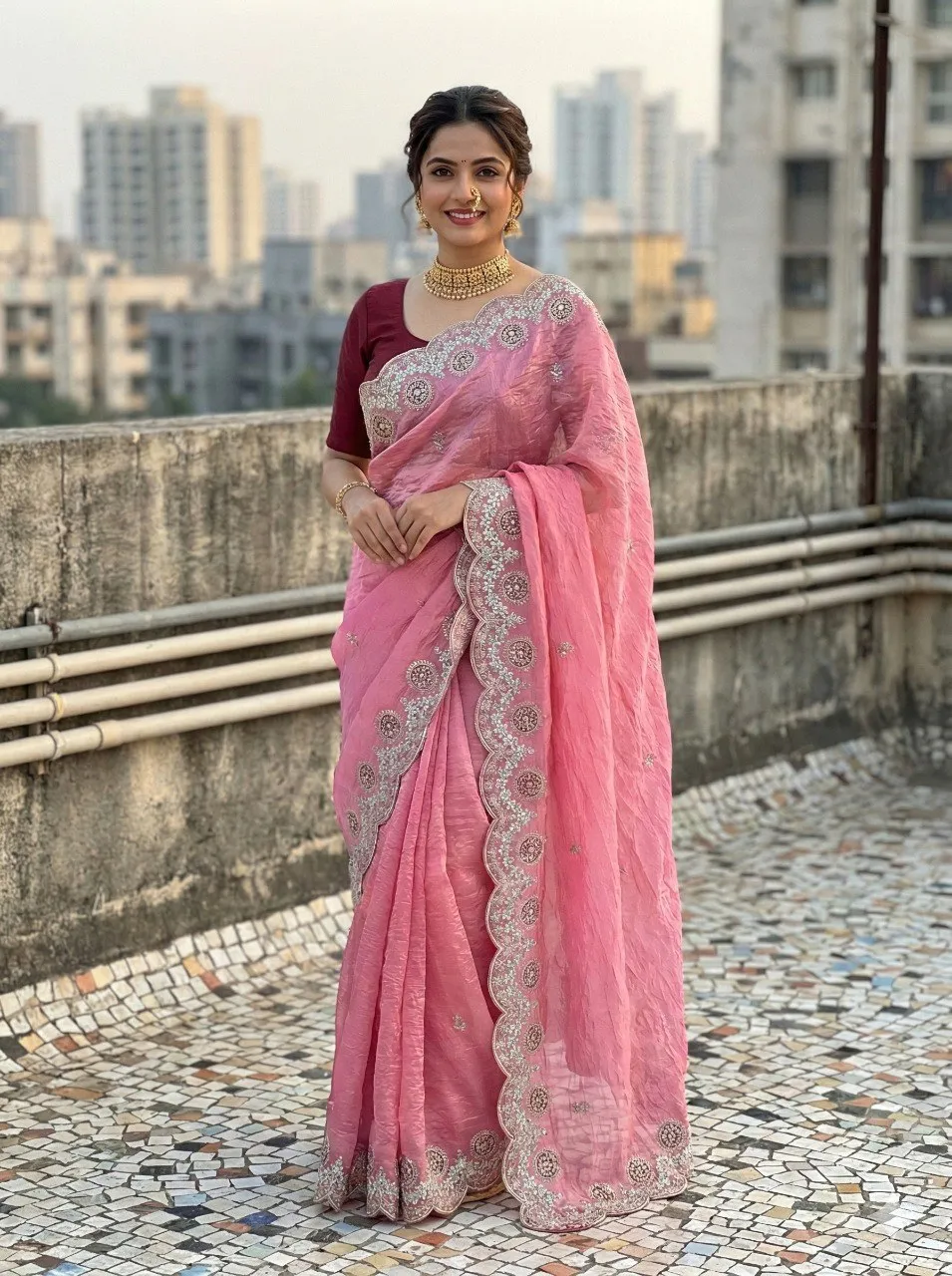 Latest Kusum 812 Nagma Gold Crush Embroidery Work Saree Manufacturer in India 2026