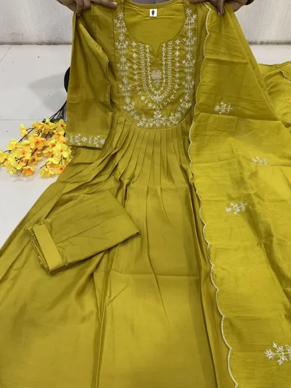 Launching ATQ Chanderi Silk Embroidery Sequence Work Anarkali Gown Pant Dupatta 2026