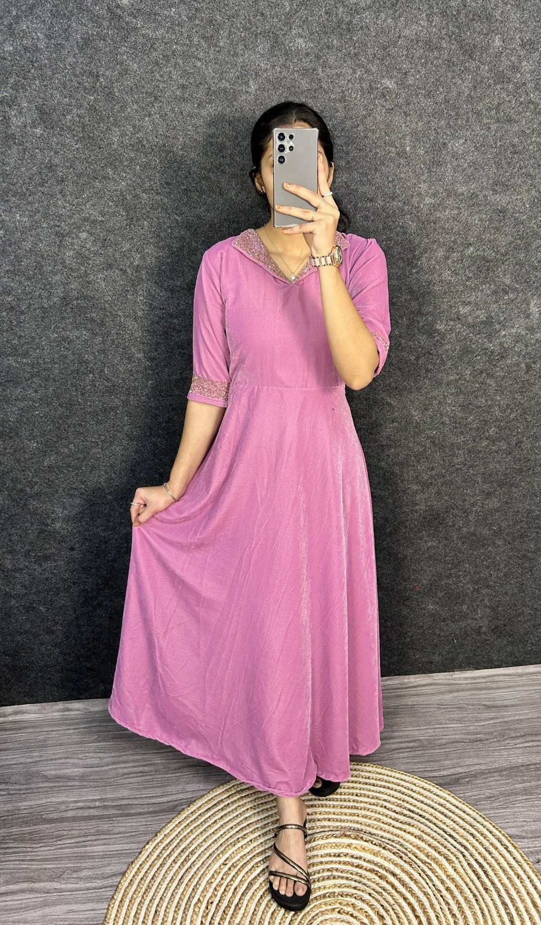 Launching ZT 209 Velvet Designer Hand Work Party Wear Frock 2026