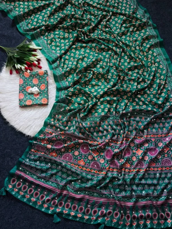 Latest WMS Silk Ajarakh Printed Mirror Work Saree Market in Surat 2026