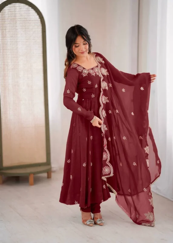 Stylish Sabina 5011 Crunchy Silk Sequence Embroidery Anarkali Gown Pant Dupatta 2026