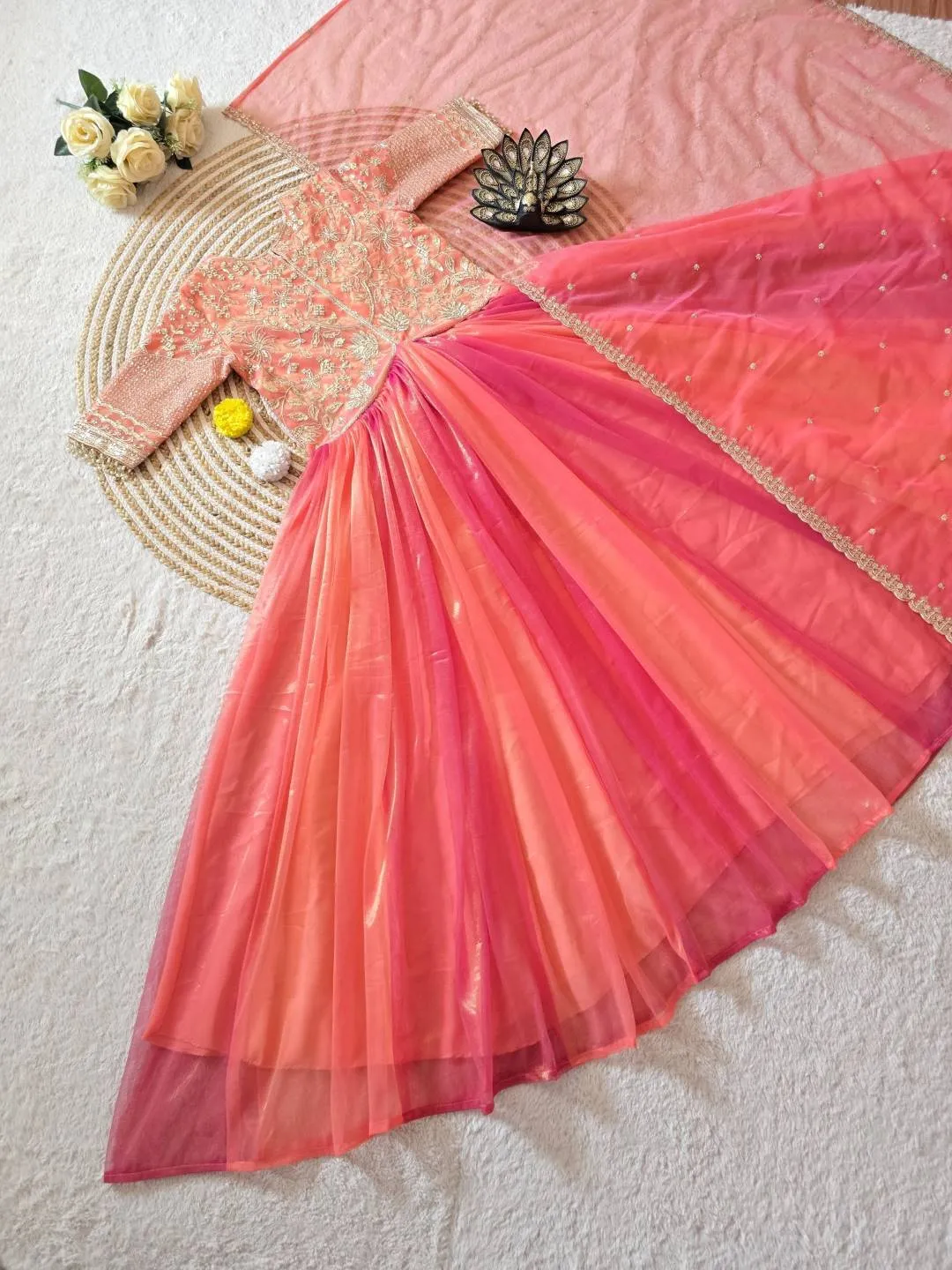 Launching ZT 226 Mrunal Tissue Silk Embroidery Work Wedding Gown Dupatta Collection 2026
