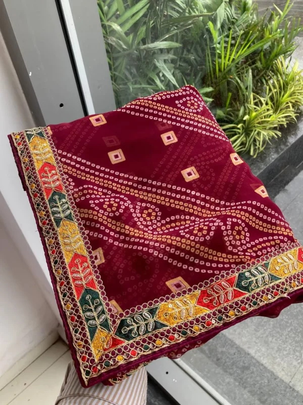 Latest Kiara Sarika Georgette Printed Embroidery Work Festival Saree 2026