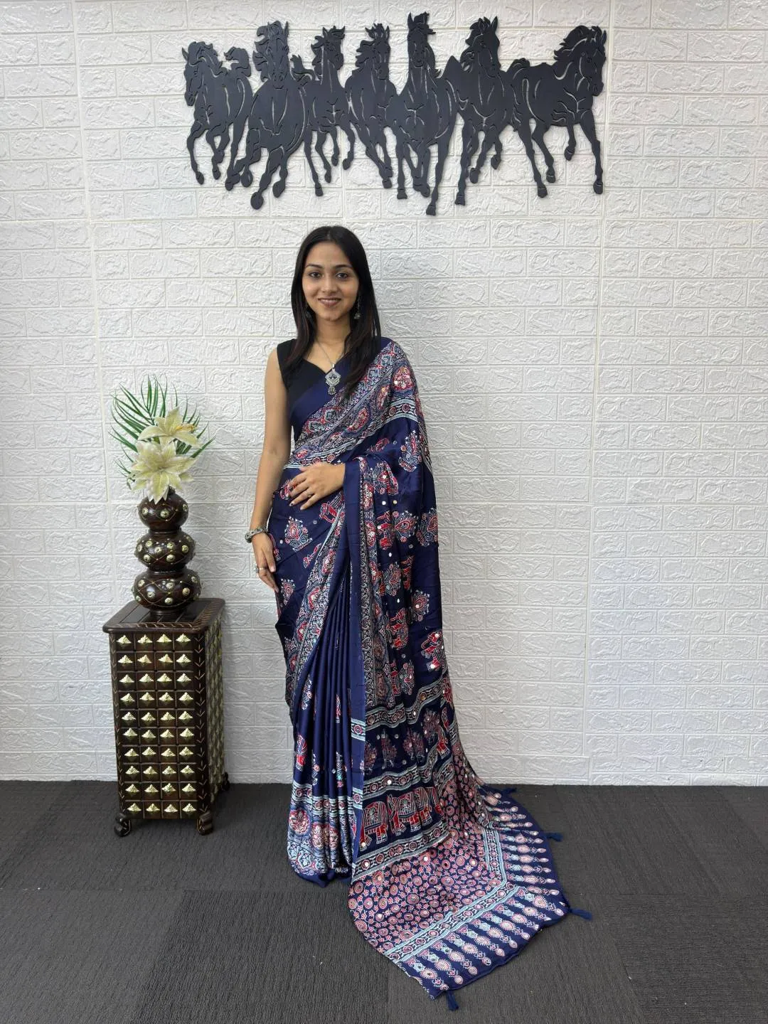 Latest RBC Gajji Silk Ajarakh Printed Mirror Work Festival Saree Collection 2026