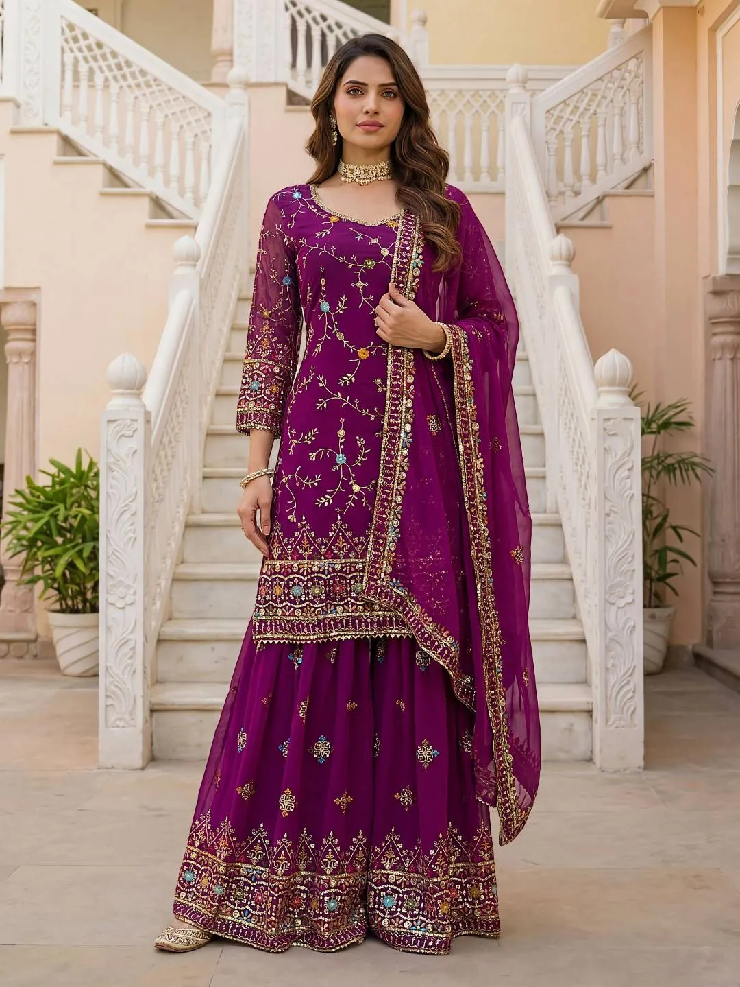 Launching DKT 5152 Georgette Embroidery Thread Wedding Pakistani Sharara Suit 2026