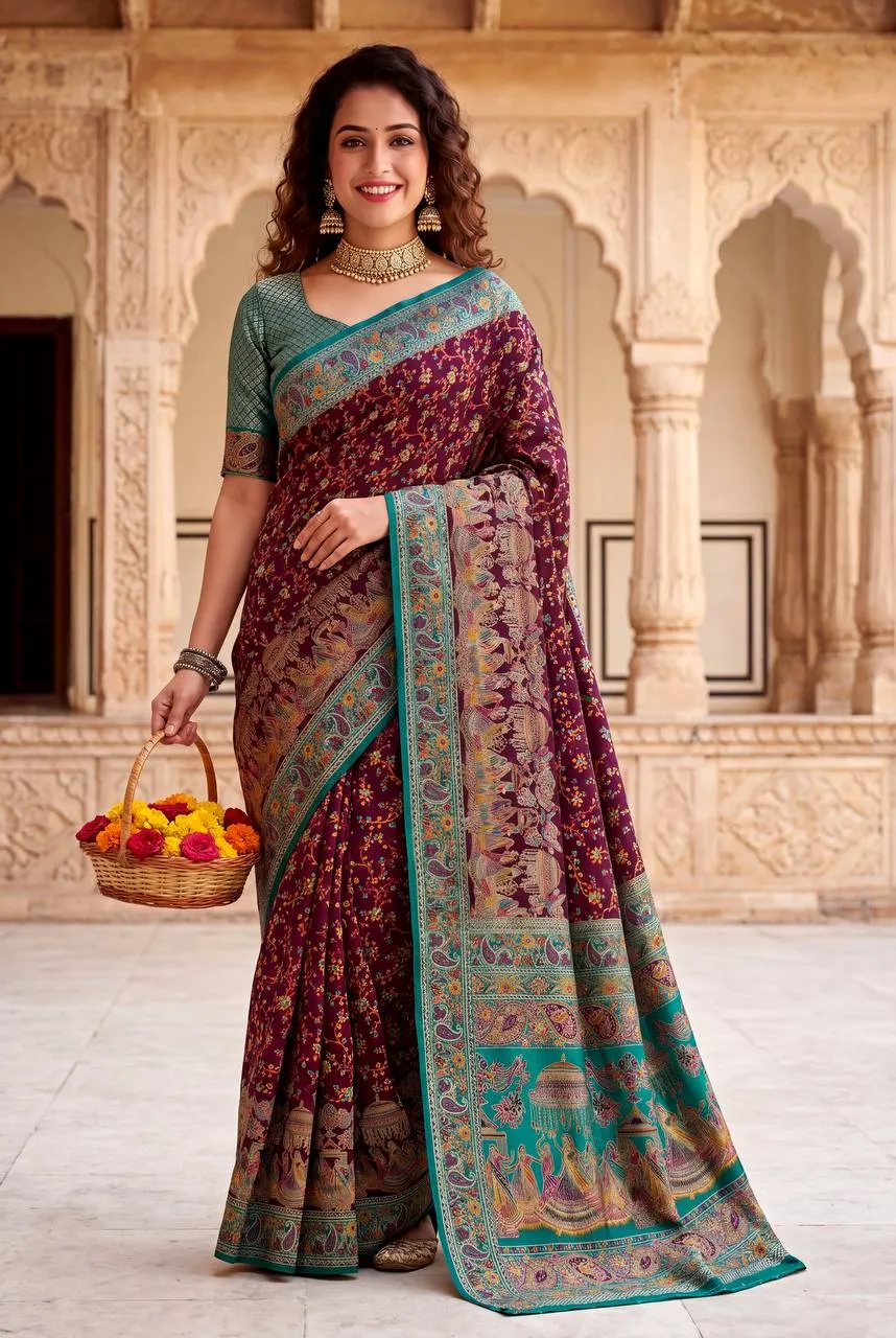 Launching Laxmi 1102 Pashmina Silk Zari Weaving Work Kashmiri Saree 2026