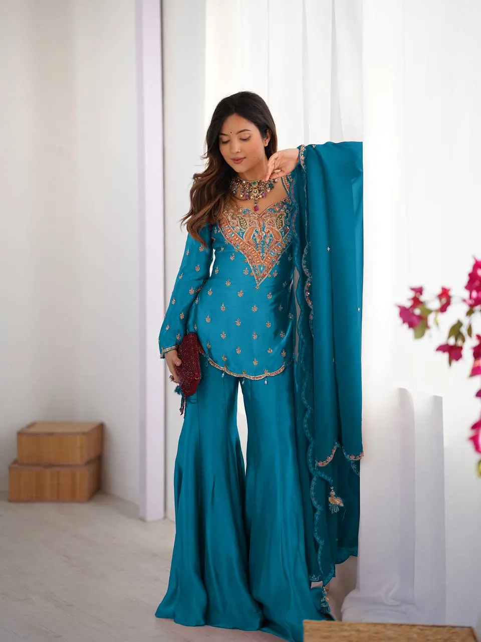 Launching Sabina 852 Simar Silk Embroidery Trending Party Wear Designer Top Gharara 2026