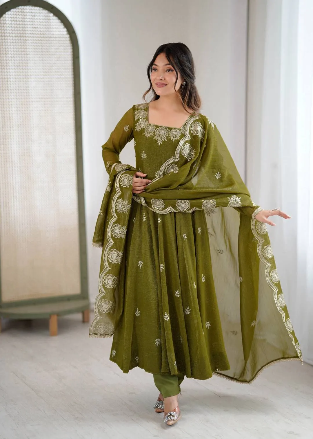 Stylish Sabina 5011 Crunchy Silk Sequence Embroidery Anarkali Gown Pant Dupatta 2026