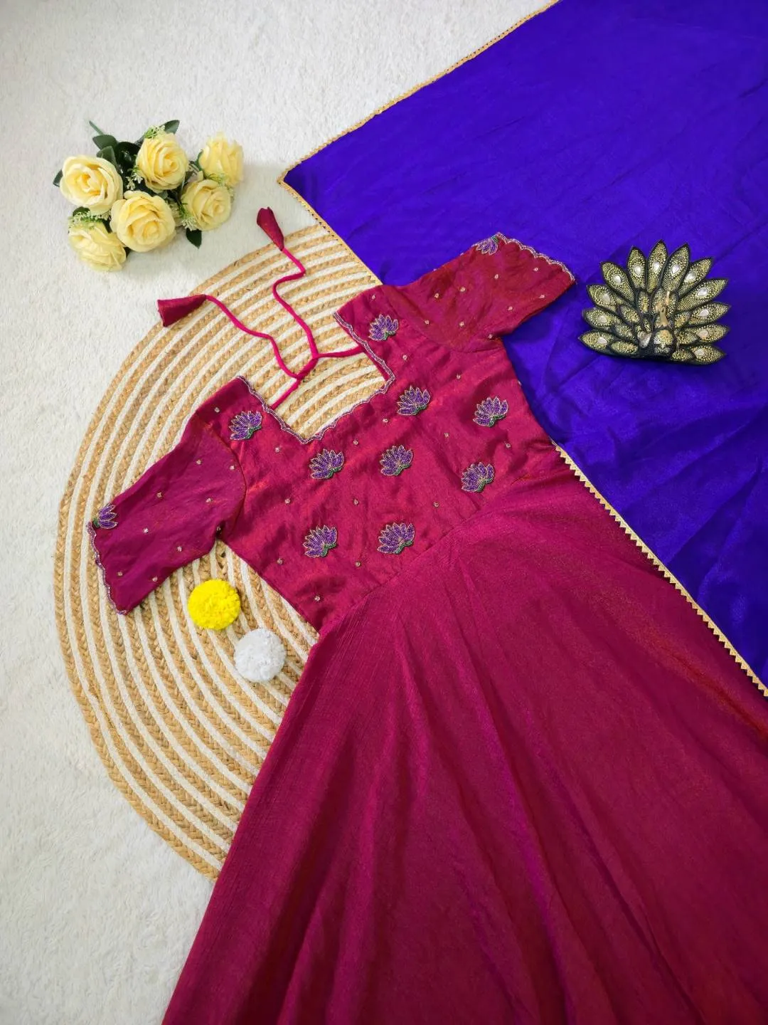 Launching ZT 216 Vichitra Silk Hand Work Festival Frock With Dupatta 2026