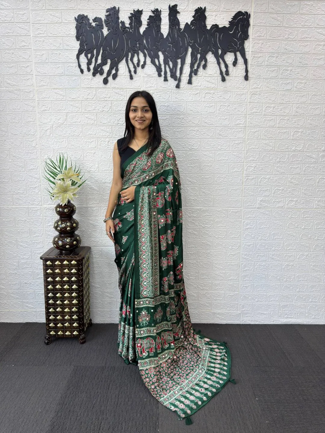 Latest RBC Gajji Silk Ajarakh Printed Mirror Work Festival Saree Collection 2026