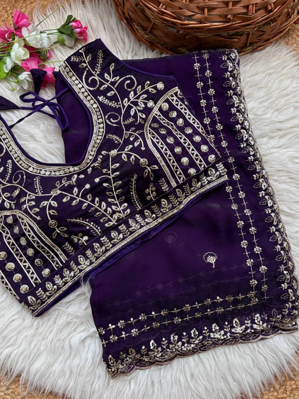 MHV Mahalaxmi Fandy Satin Silk Embroidery Work Wedding Saree