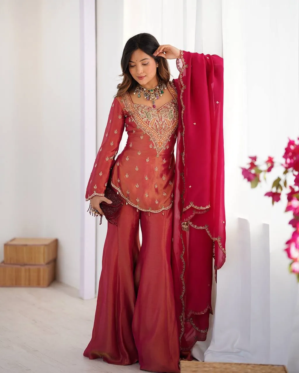 Launching Sabina 852 Simar Silk Embroidery Trending Party Wear Designer Top Gharara 2026