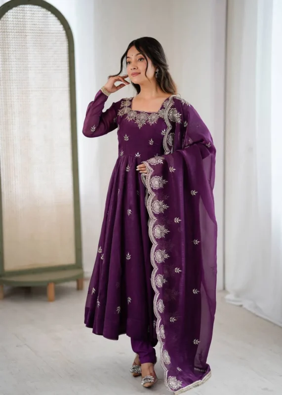 Stylish Sabina 5011 Crunchy Silk Sequence Embroidery Anarkali Gown Pant Dupatta 2026
