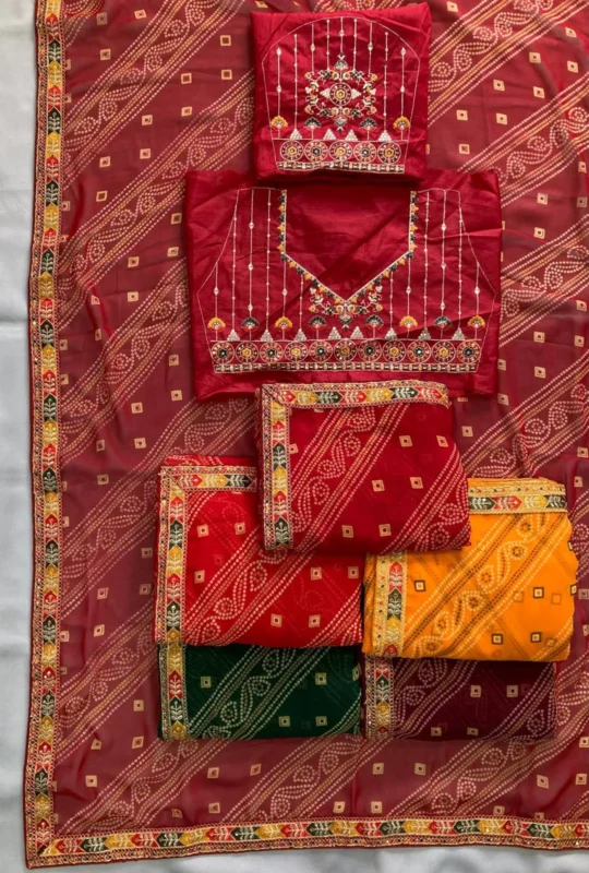 Latest Kiara Sarika Georgette Printed Embroidery Work Festival Saree 2026