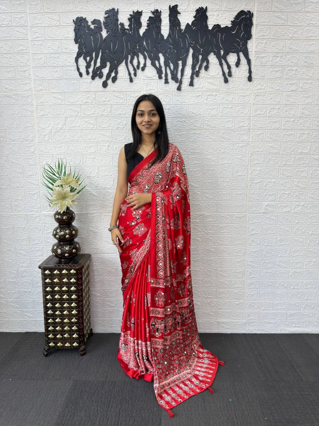 Latest RBC Gajji Silk Ajarakh Printed Mirror Work Festival Saree Collection 2026