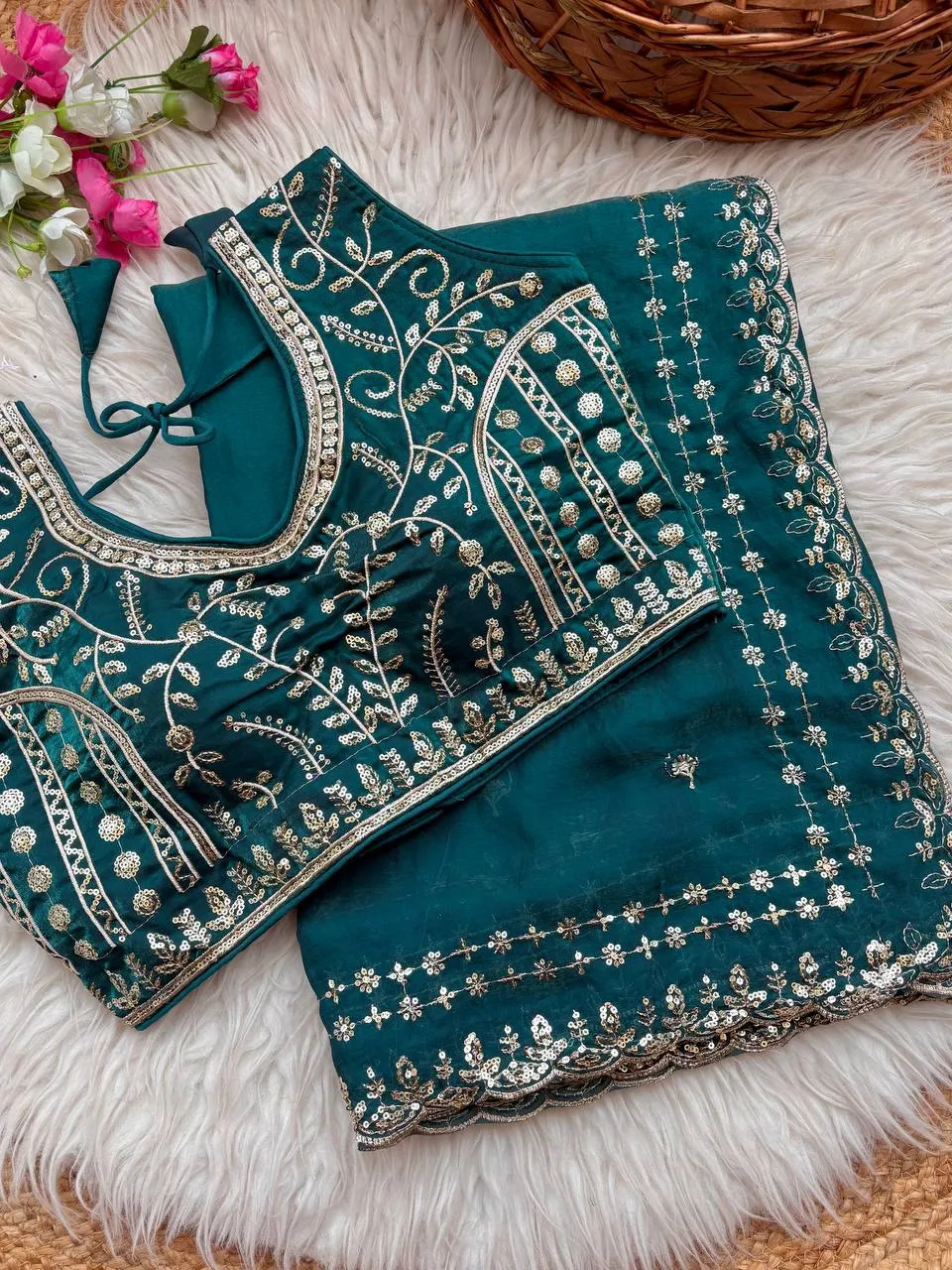 MHV Mahalaxmi Fandy Satin Silk Embroidery Work Wedding Saree