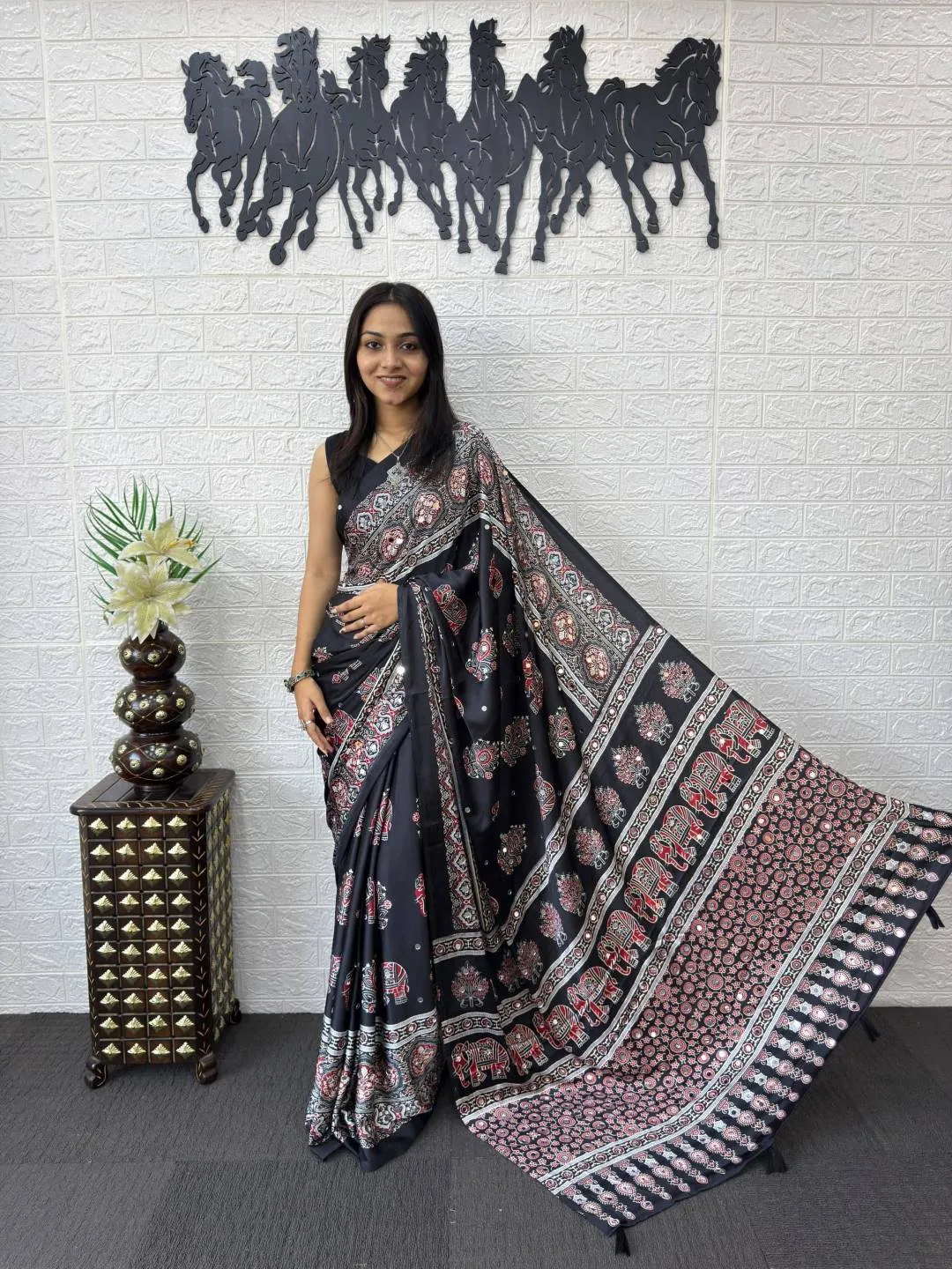 Latest RBC Gajji Silk Ajarakh Printed Mirror Work Festival Saree Collection 2026