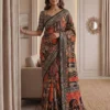 Stylish DKT 5176 Chinon Ajarakh Printed Hand Mirror Work Saree 2026