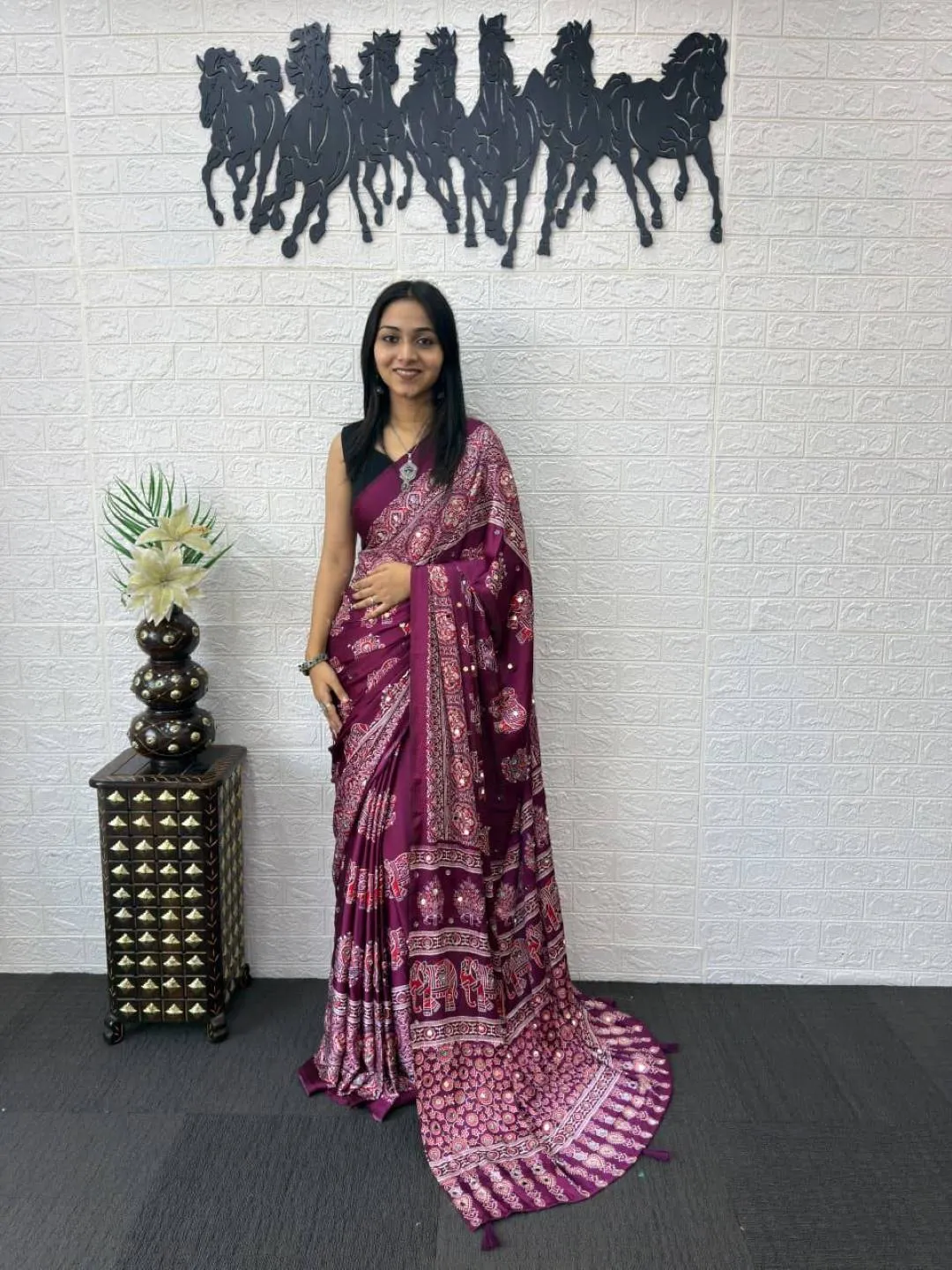 Latest RBC Gajji Silk Ajarakh Printed Mirror Work Festival Saree Collection 2026