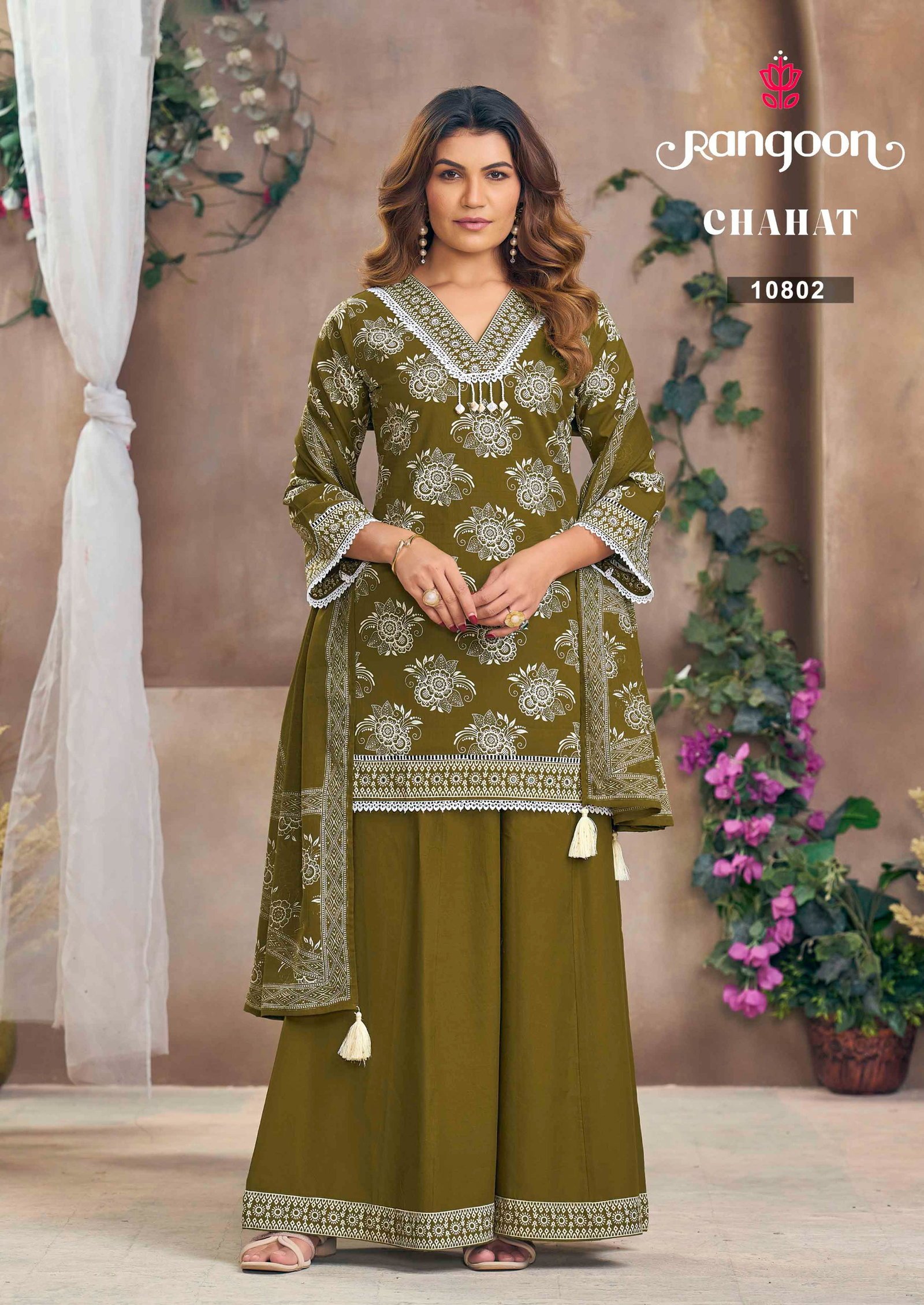 Buy Rangoon Chahat Cotton Print Mirror Worked Kurti With Bottom Dupatta Wholesale 2026