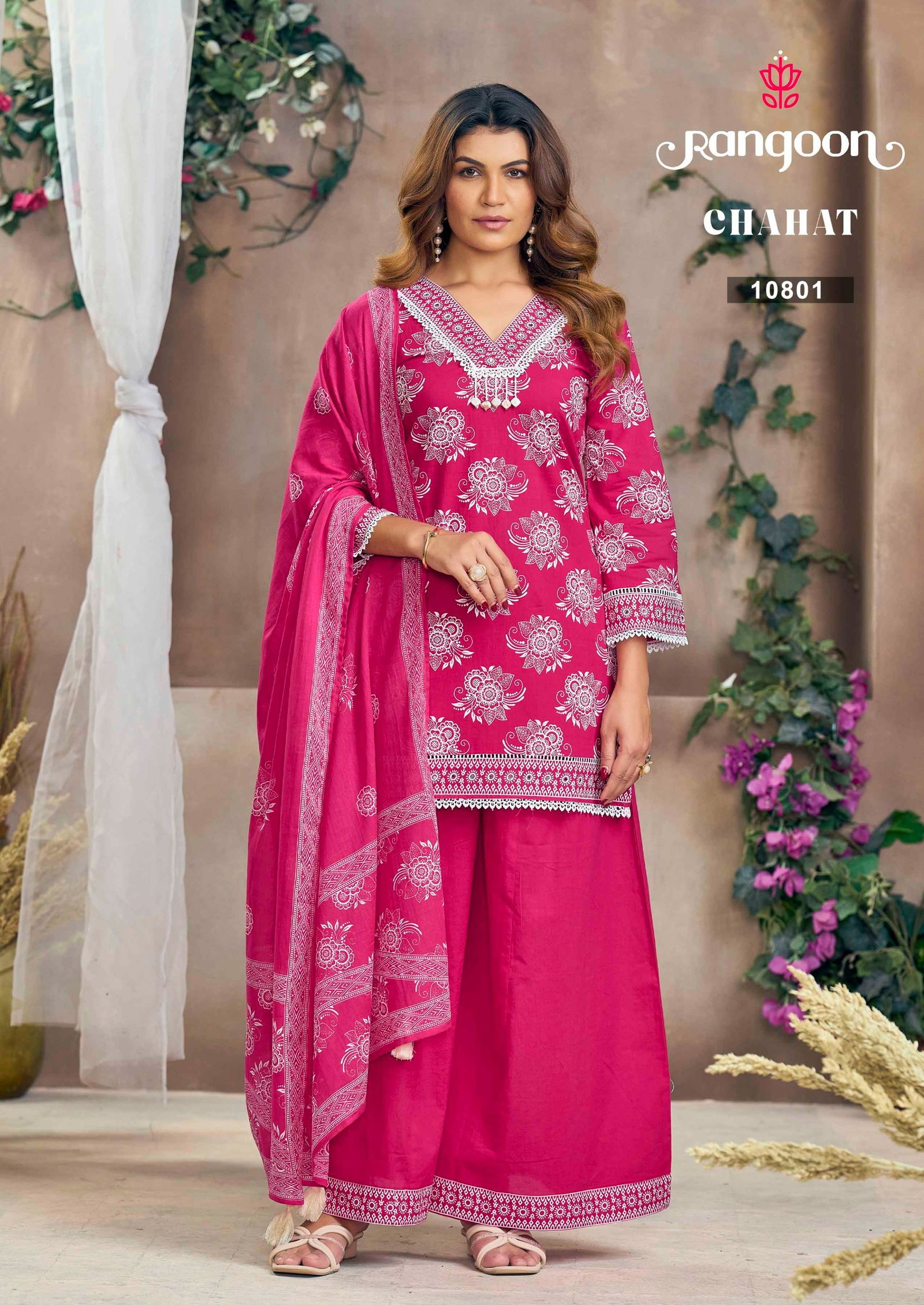 Buy Rangoon Chahat Cotton Print Mirror Worked Kurti With Bottom Dupatta Wholesale 2026