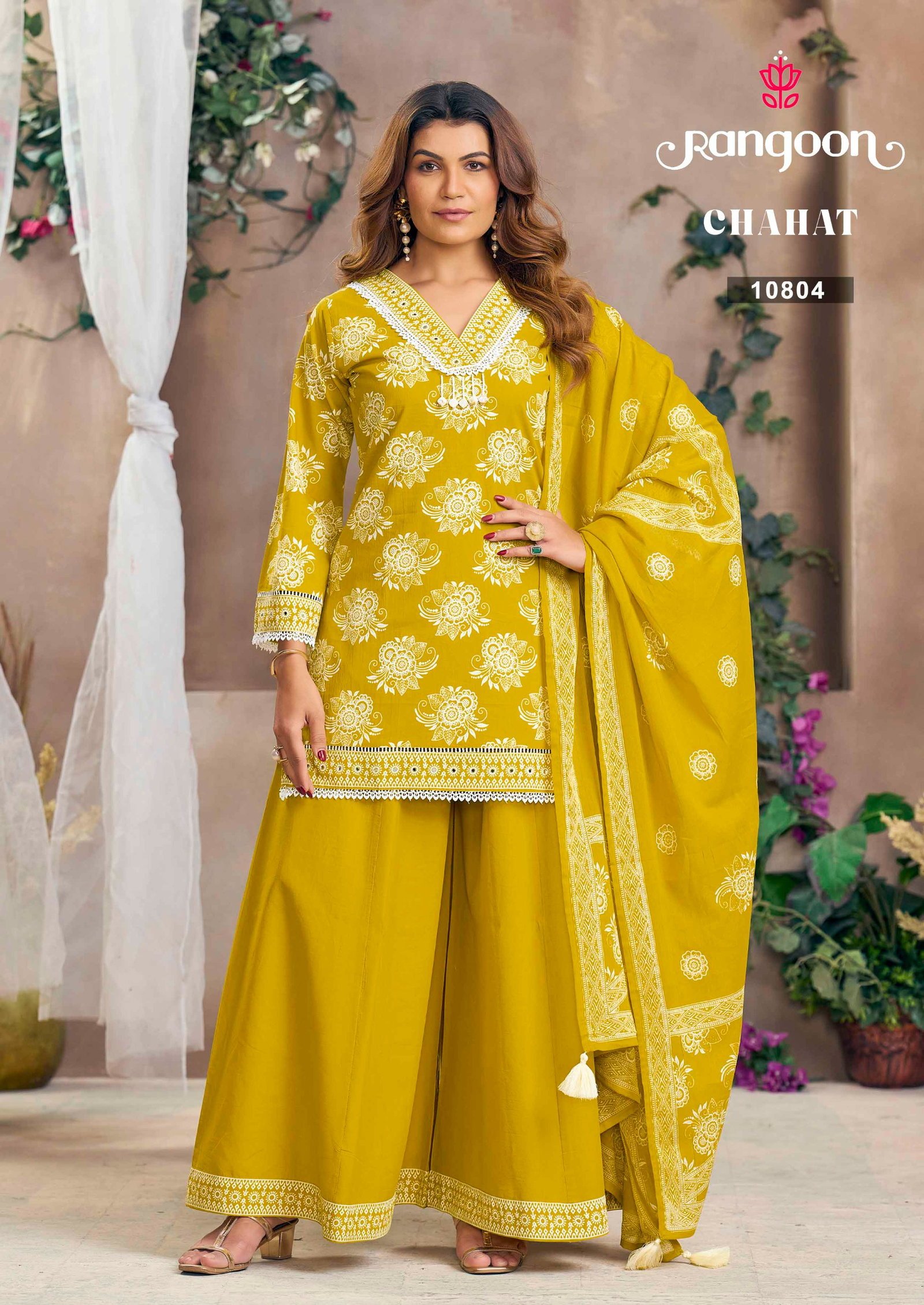 Buy Rangoon Chahat Cotton Print Mirror Worked Kurti With Bottom Dupatta Wholesale 2026