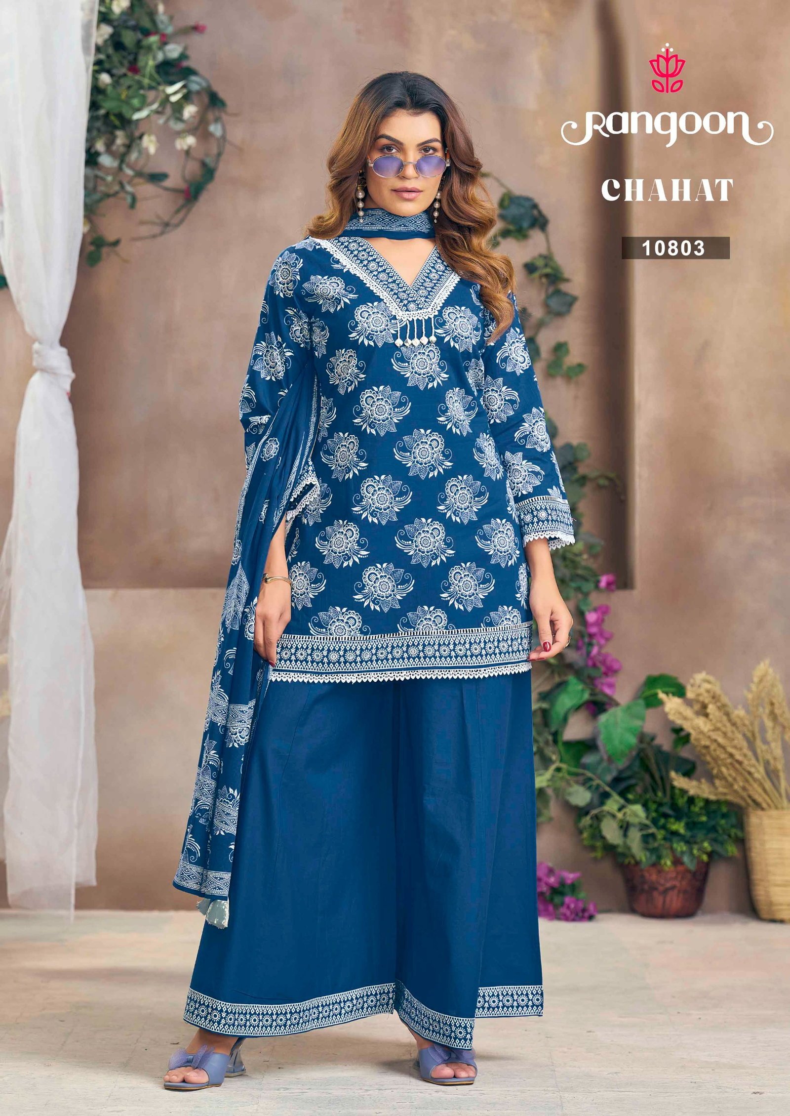 Buy Rangoon Chahat Cotton Print Mirror Worked Kurti With Bottom Dupatta Wholesale 2026