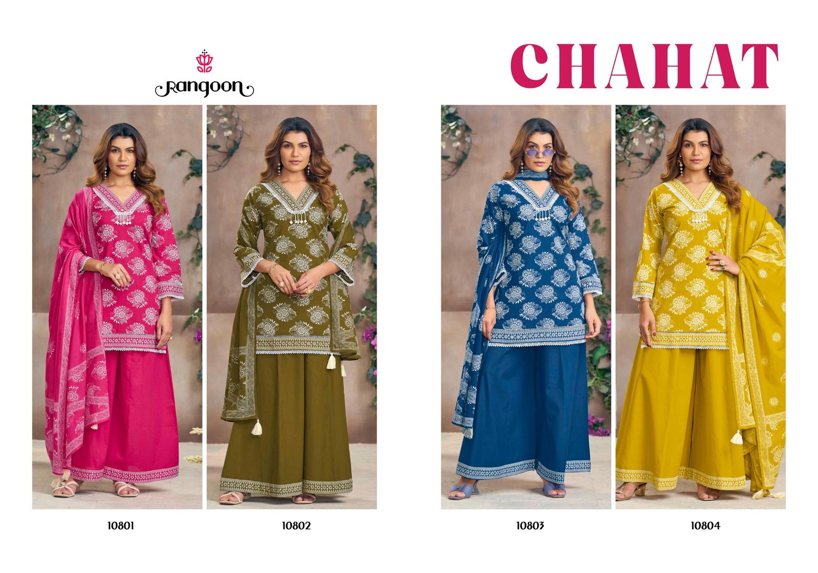 Buy Rangoon Chahat Cotton Print Mirror Worked Kurti With Bottom Dupatta Wholesale 2026