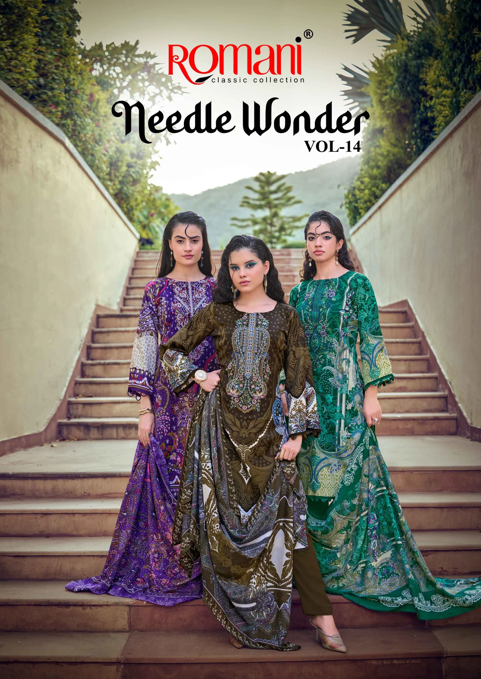 Romani Needle Wonder Vol 14 Cotton Embroidered Dress Material Wholesale
