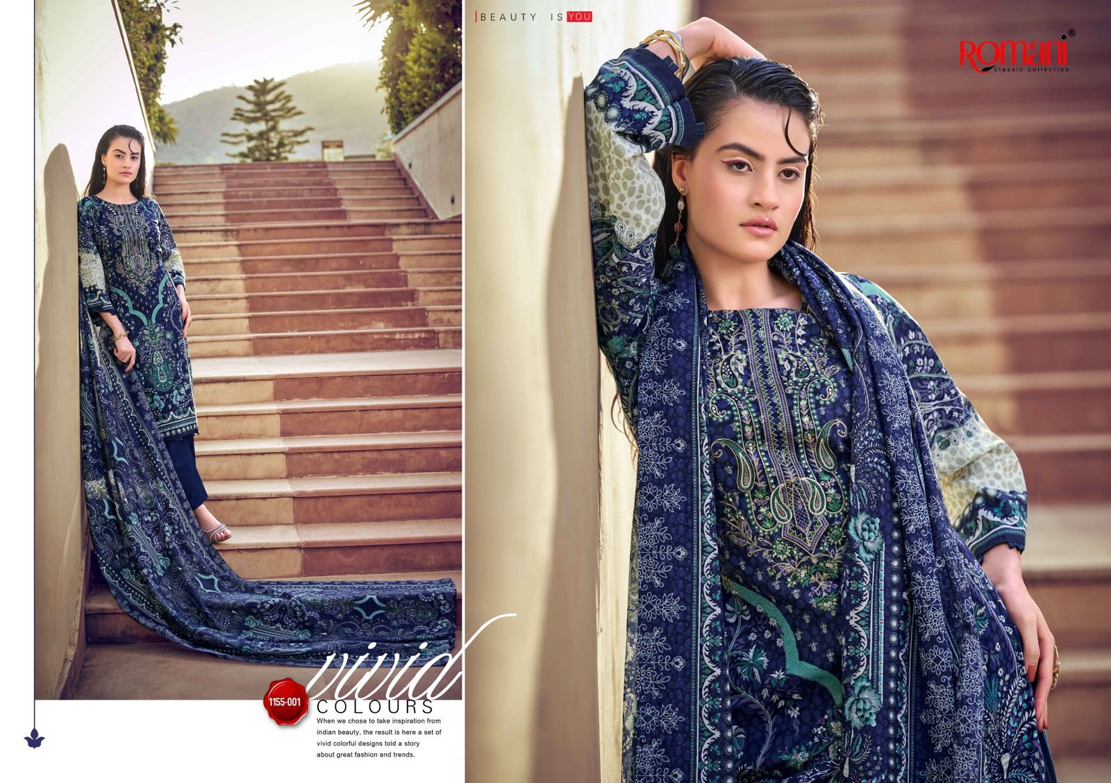 Romani Needle Wonder Vol 14 Cotton Embroidered Dress Material Wholesale