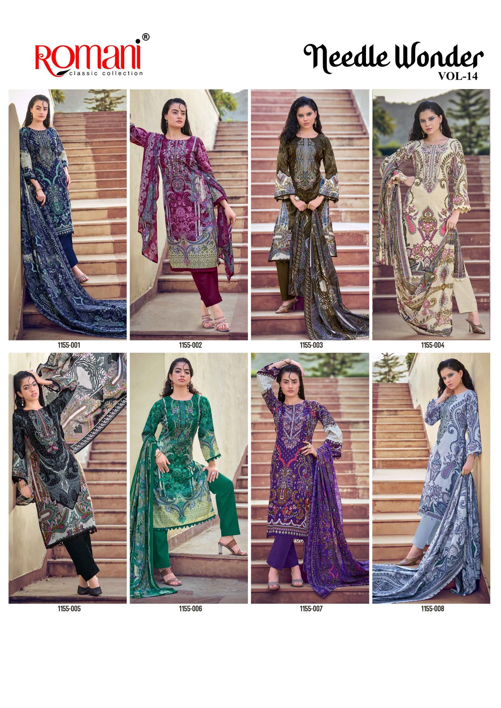 Romani Needle Wonder Vol 14 Cotton Embroidered Dress Material Wholesale