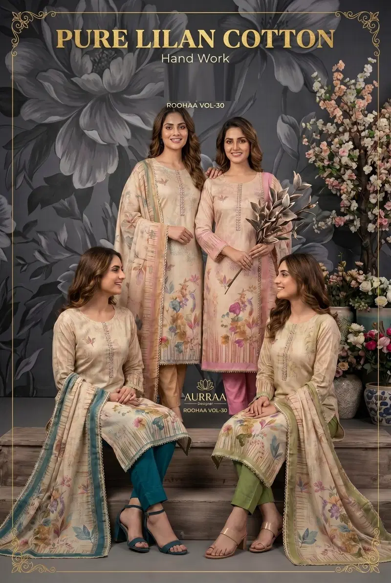 Roohaa Vol 30 Cotton Linen Simmar Printed Kurti With Bottom Dupatta Wholesale