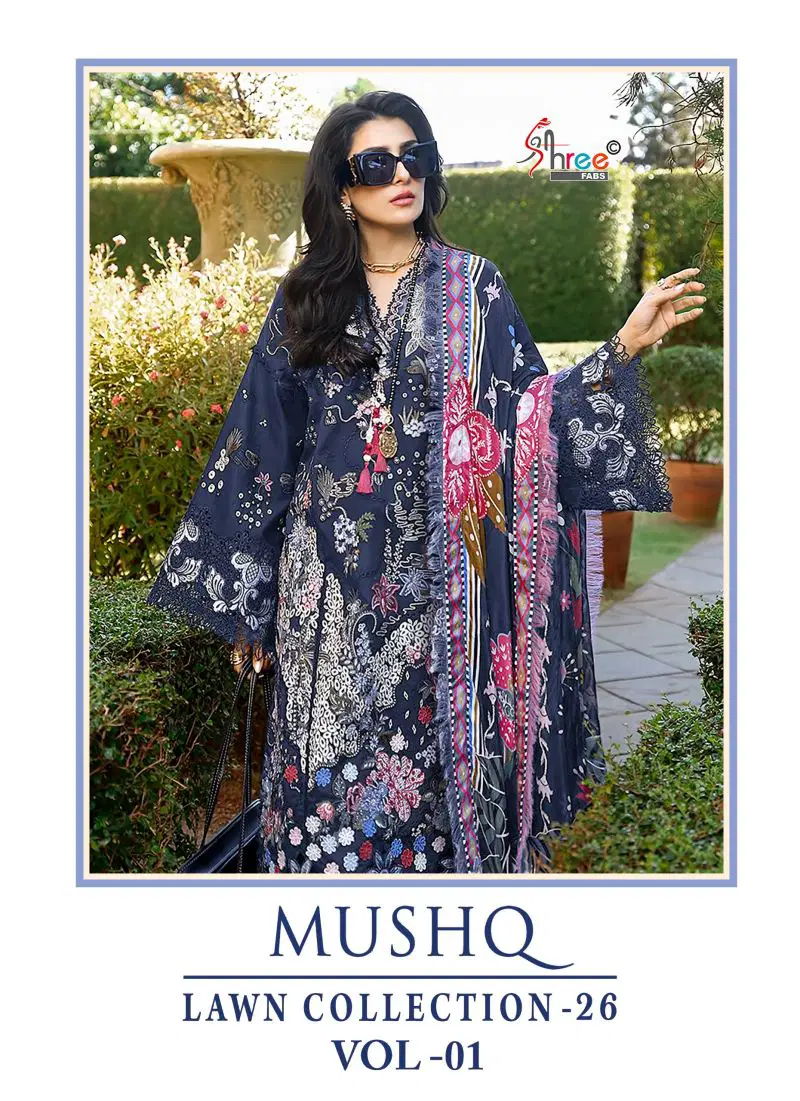 Shree Mushq Lawn Collection 26 Vol 1 Chiffon Dupatta Pakistani Suit Wholesale