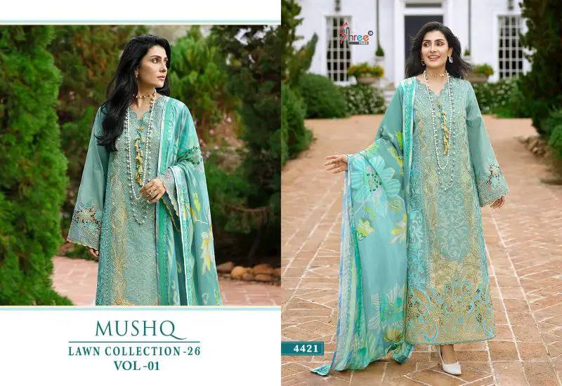 Latest Shree Mushq Lawn Collection 26 Vol 1 Chiffon Dupatta Pakistani Suit Wholesale 2026