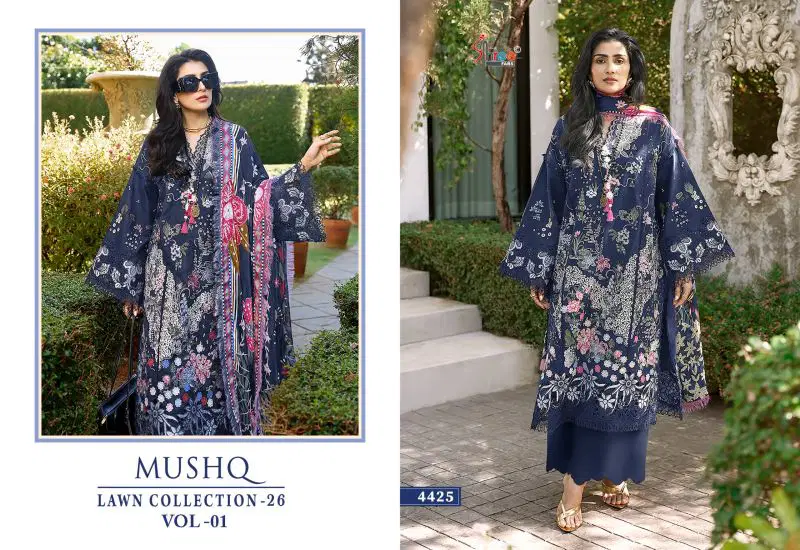 Latest Shree Mushq Lawn Collection 26 Vol 1 Chiffon Dupatta Pakistani Suit Wholesale 2026