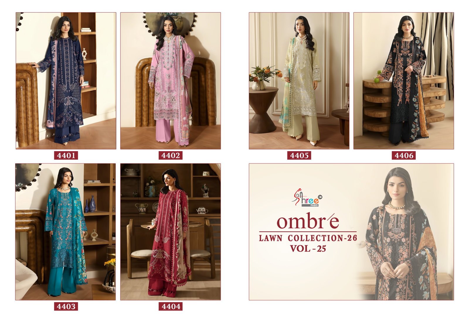 Shree Ombre Lawn Collection 26 Vol 25 Chiffon Dupatta Cotton Salwar Kameez Wholesale