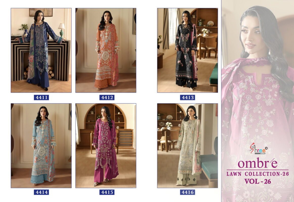 Stylish Shree Ombre Lawn Collection 26 Vol 26 Chiffon Dupatta Cotton Salwar Kameez Wholesale 2026