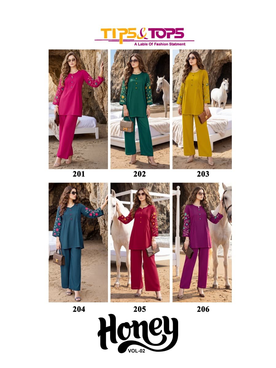 Stylish Tips And Tops Honey Vol 02 Rayon Embroidered Co Ord Set Collection Wholesale 2026
