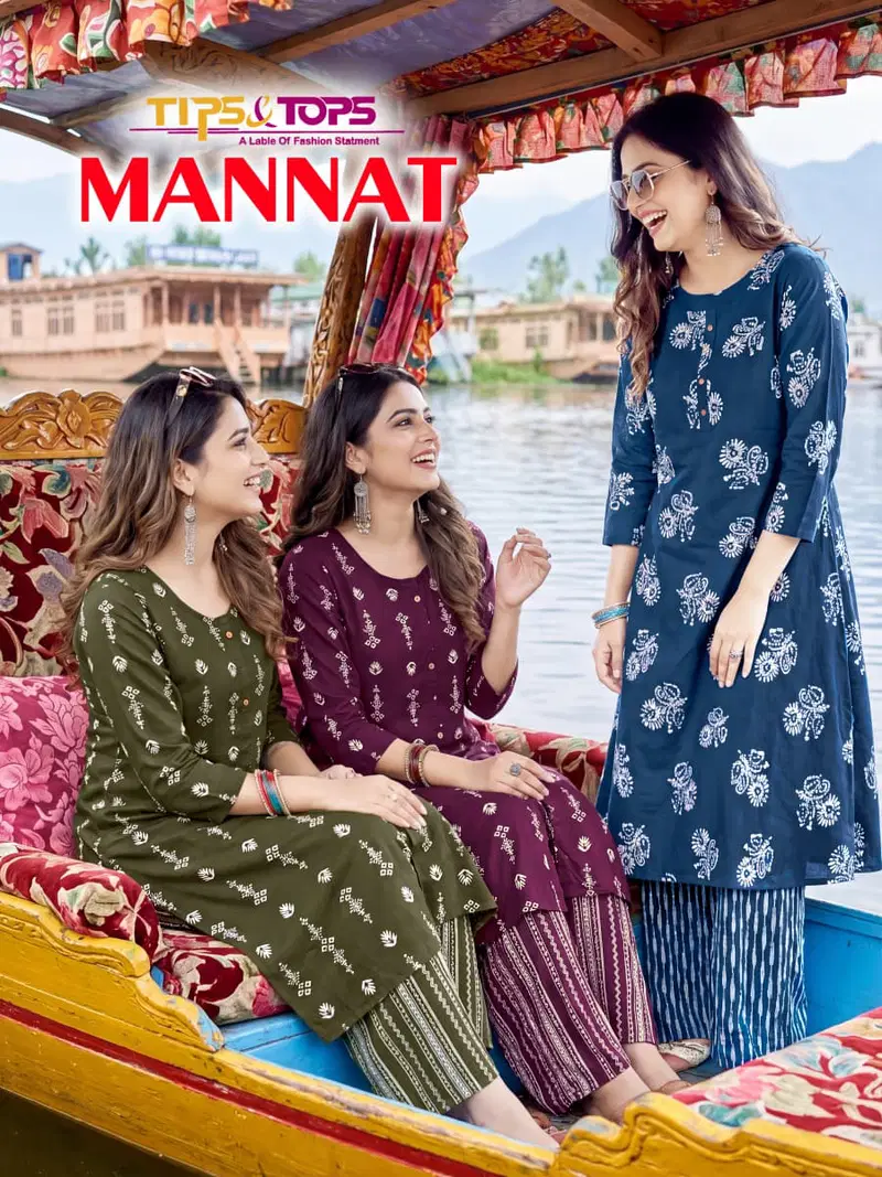 Tips And Tops Mannat Rayon Printed Kurti With Bottom Wholesale