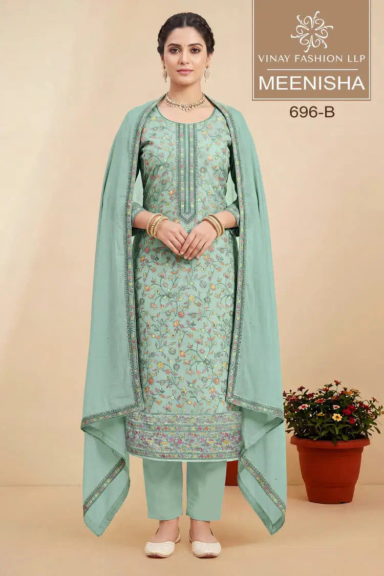 Vinay Kuleesh Meenisha Viscose Muslin Meenakari Worked Salwar Kameez Wholesale