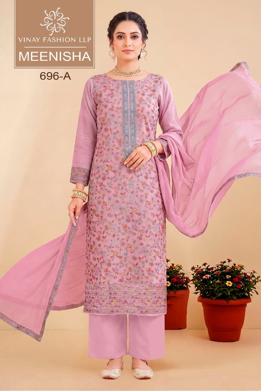 Vinay Kuleesh Meenisha Viscose Muslin Meenakari Worked Salwar Kameez Wholesale