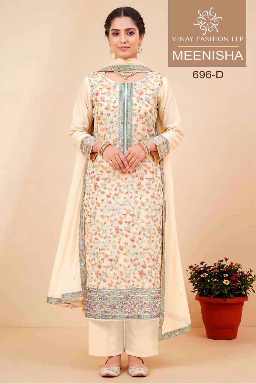 Vinay Kuleesh Meenisha Viscose Muslin Meenakari Worked Salwar Kameez Wholesale