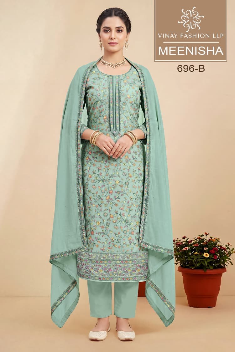 Vinay Kuleesh Meenisha Viscose Muslin Meenakari Worked Salwar Kameez Wholesale
