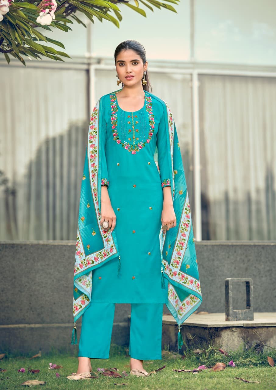 Stylish Woodee Bawree Rayon Thread Worked Kurti With Bottom Dupatta Wholesale 2026