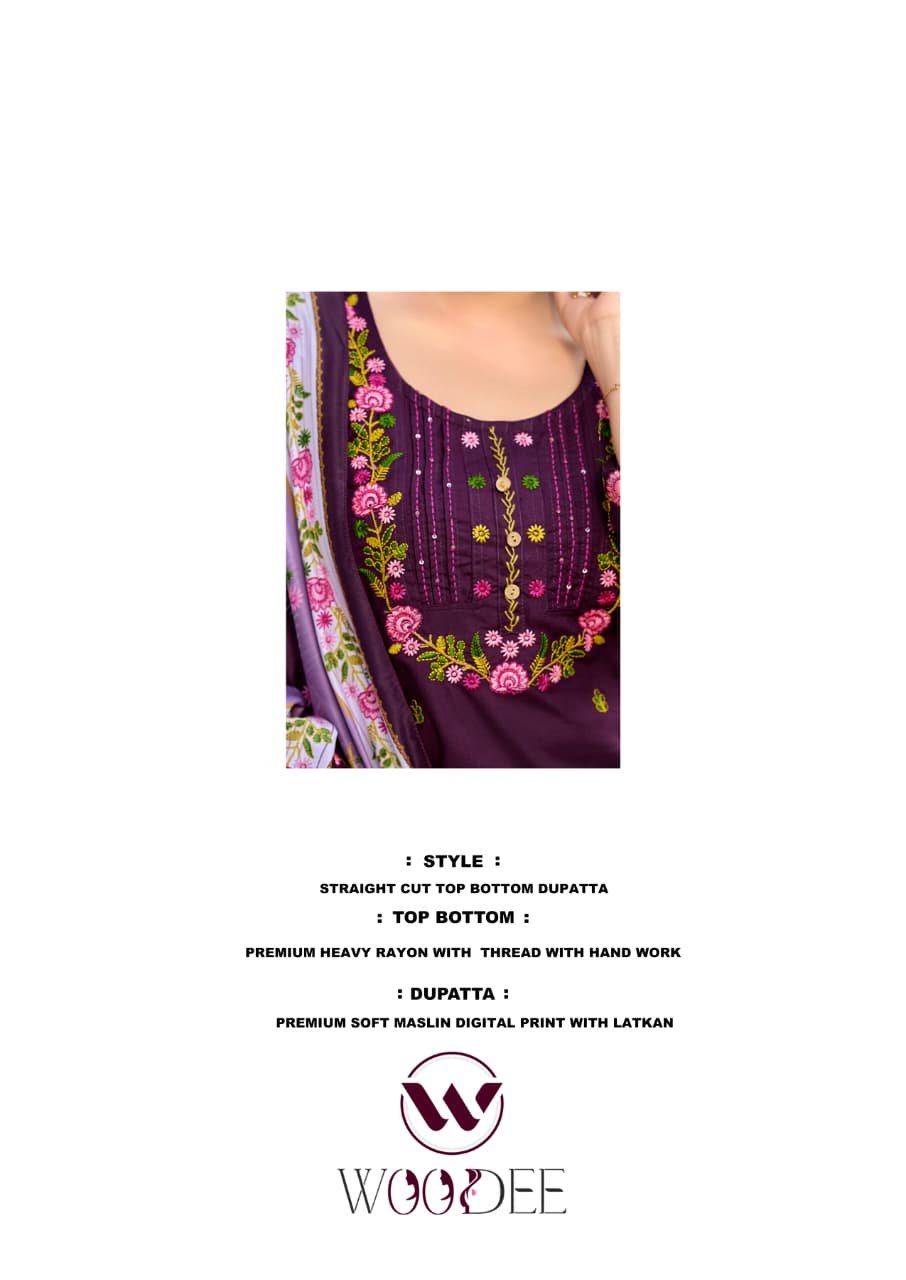 Stylish Woodee Bawree Rayon Thread Worked Kurti With Bottom Dupatta Wholesale 2026