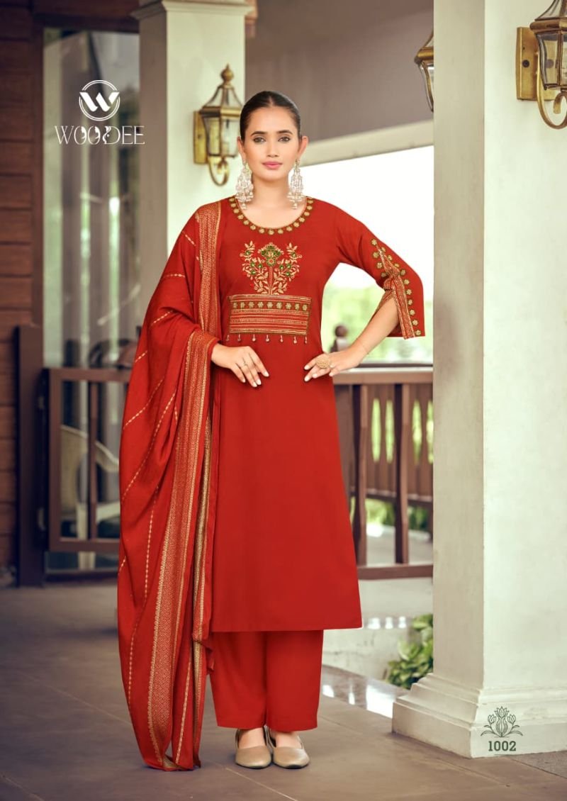 Beautiful Woodee Nikhaar Rayon Jacquard Work Kurti With Bottom Dupatta Wholesale 2026