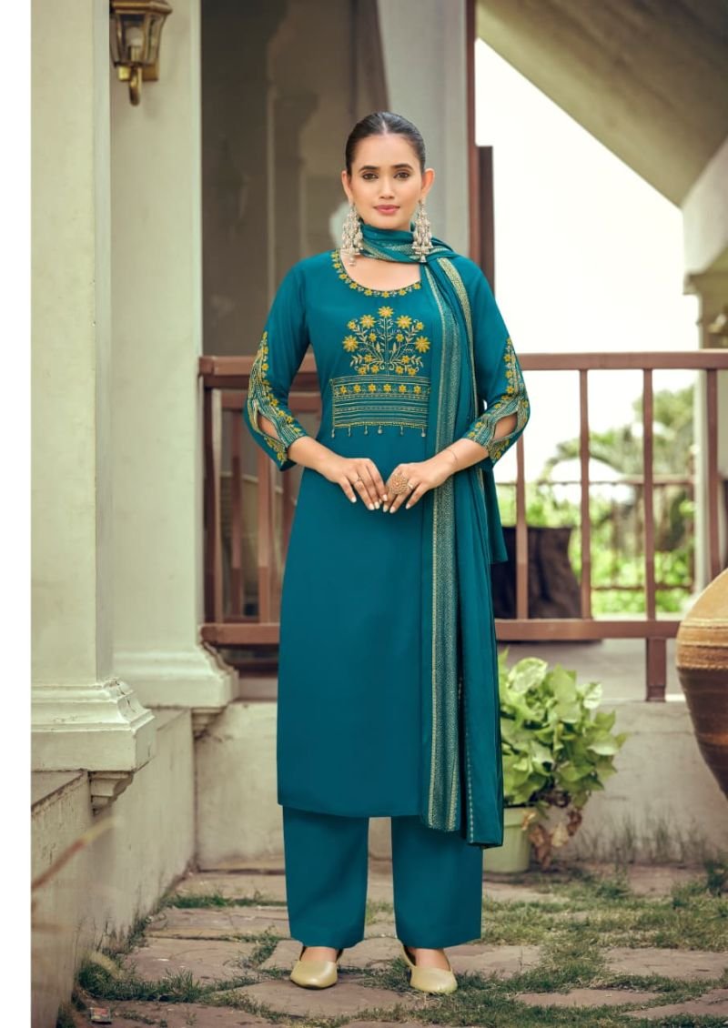 Beautiful Woodee Nikhaar Rayon Jacquard Work Kurti With Bottom Dupatta Wholesale 2026