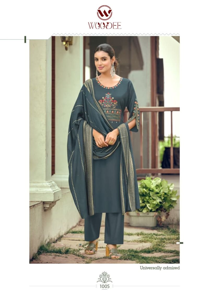 Beautiful Woodee Nikhaar Rayon Jacquard Work Kurti With Bottom Dupatta Wholesale 2026