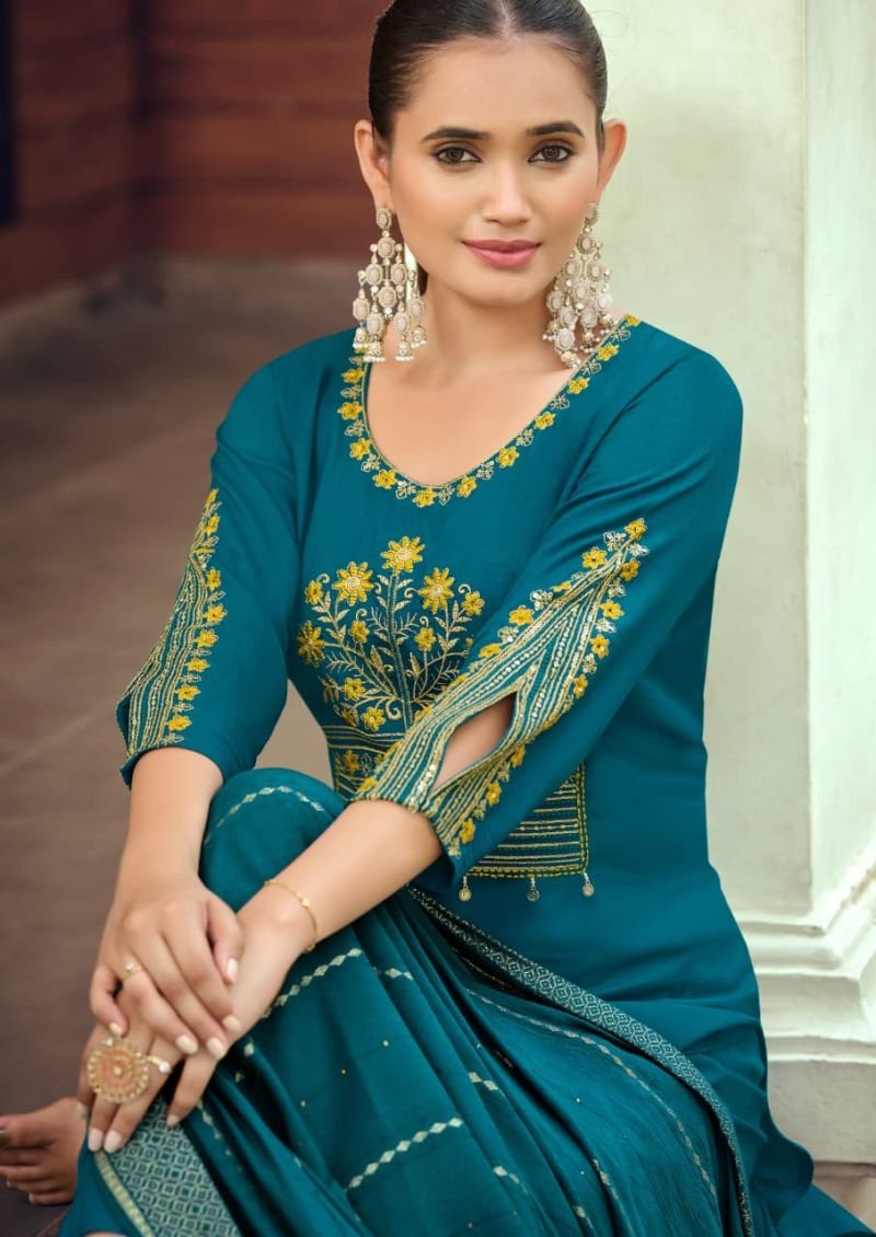 Beautiful Woodee Nikhaar Rayon Jacquard Work Kurti With Bottom Dupatta Wholesale 2026