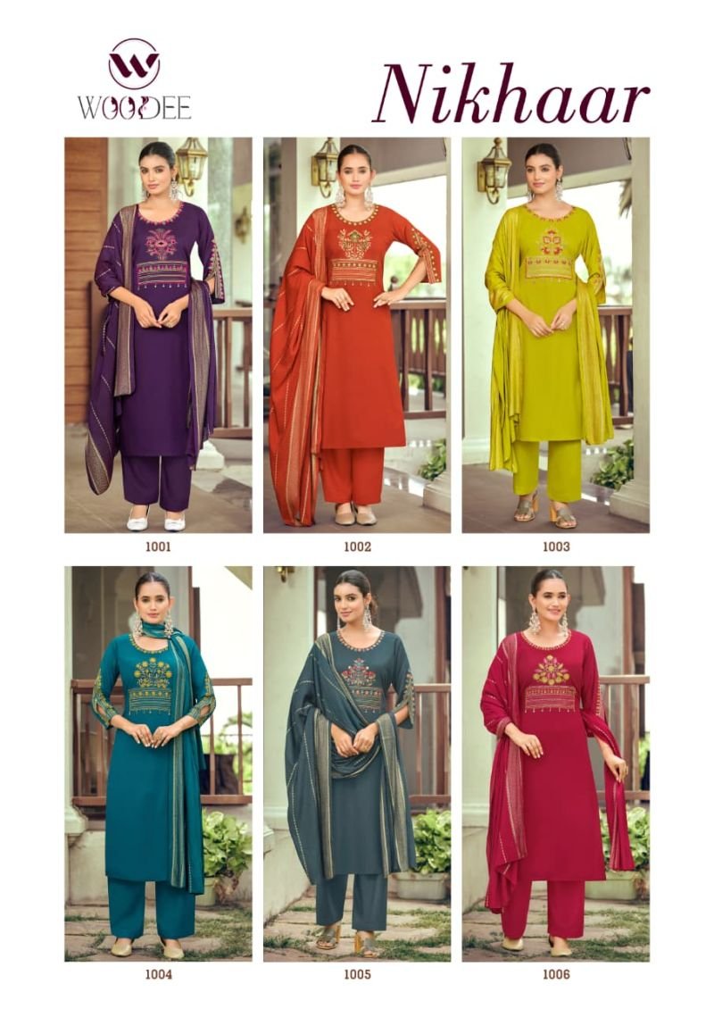 Beautiful Woodee Nikhaar Rayon Jacquard Work Kurti With Bottom Dupatta Wholesale 2026